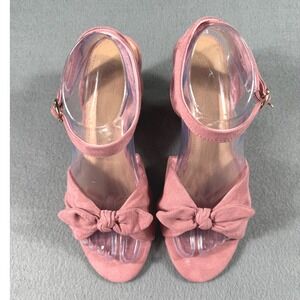 LOFT Blush Pink Suede Bow Wedge Heels Ankle Strap Sandals‎ 9.5 Feminine Wedding